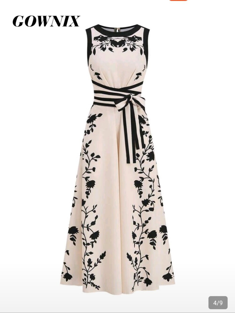 Floral Print Ivory & Black Sleeveless Maxi Dress